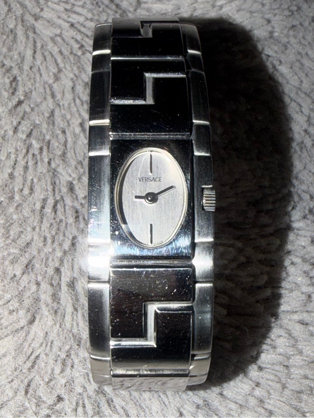 Preloved Versace Silver-Tone Bracelet Watch with Oval Dial size 6.5 great cond.